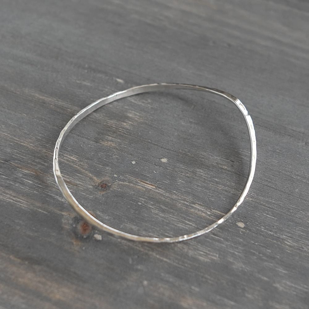 Sterling Silver Wavy Stacking Bangle Bracelet Hammered Textured Oval